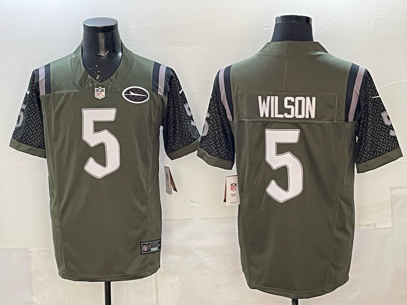 Men's New York Jets Garrett Wilson #5 Gotham Green 2025 Rivalries Collection Game Jersey