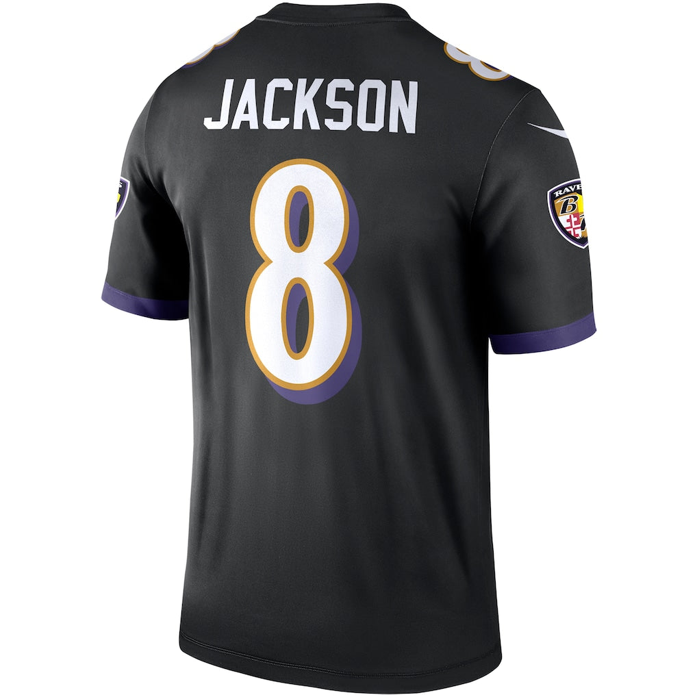 B.Ravens #8 Lamar Jackson Black Legend Player Performance Top Jersey