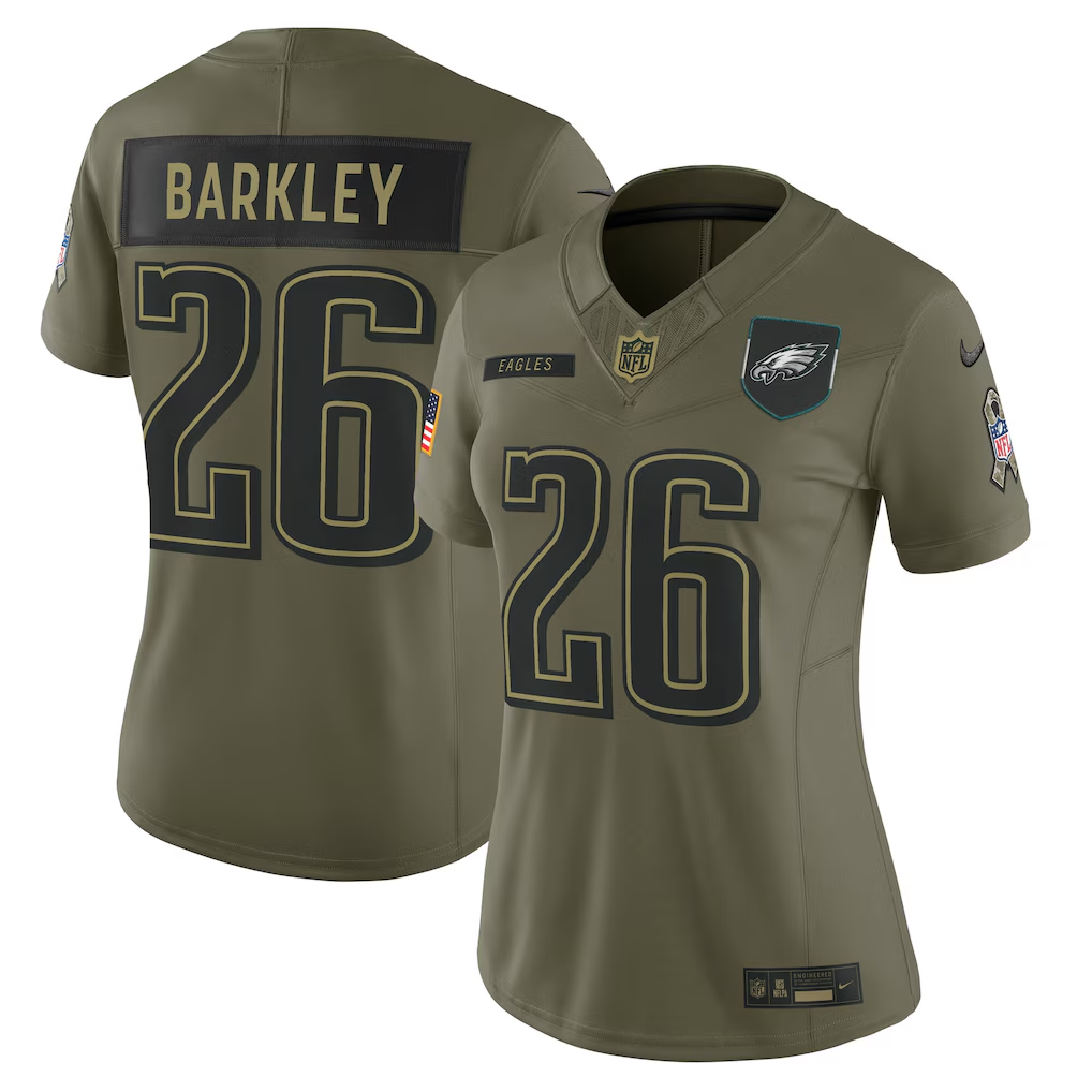 Women's Philadelphia Eagles Saquon Barkley  Olive 2025 Salute to Service Limited Jersey