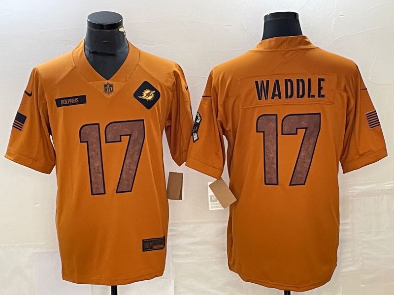 Men's Miami Dolphins Jaylen Waddle Brown 2023 Salute To Service Limited Jersey