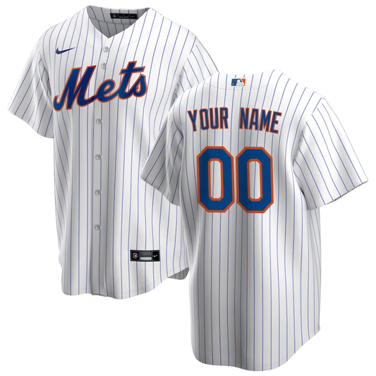 Men's New York Mets1 White Home Replica Custom Jersey