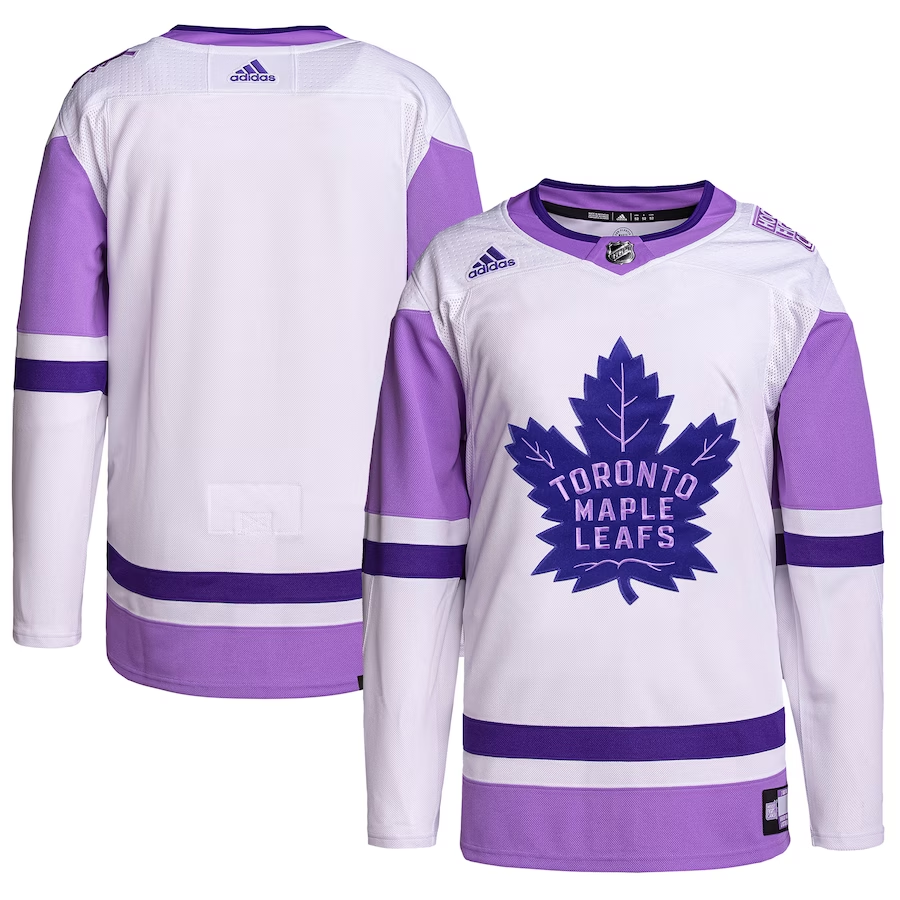 Men's Toronto Maple Leafs White/Purple Hockey Fights Cancer Primegreen Authentic Blank Practice Jersey1