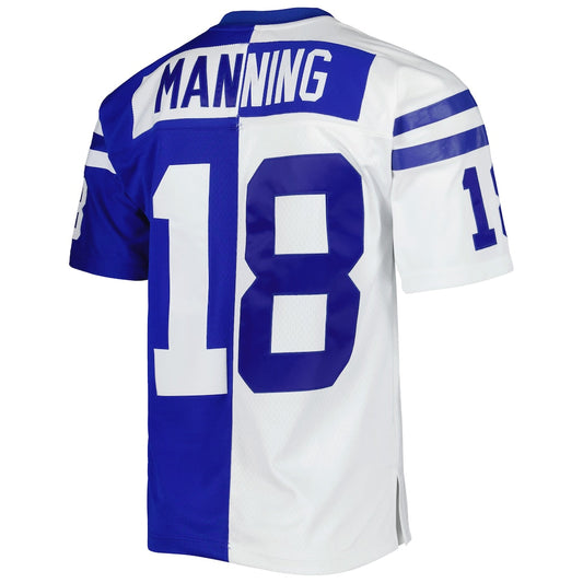 IN.Colts #18 Peyton Manning Mitchell & Ness Royal/White 1998 Split Legacy Replica Jersey