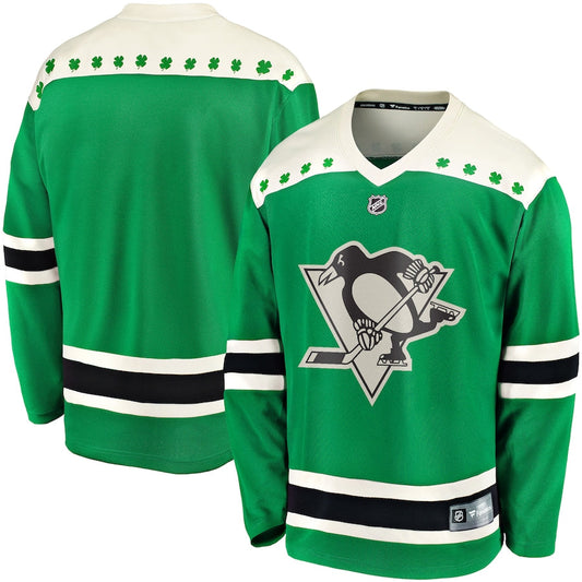 Custom Men's Pittsburgh Penguins Fanatics Green 2021 St. Patrick's Day Breakaway Jersey