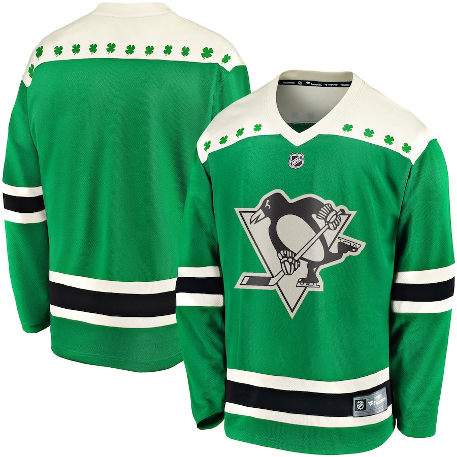Custom Men's Pittsburgh Penguins Fanatics Green 2021 St. Patrick's Day Breakaway Jersey
