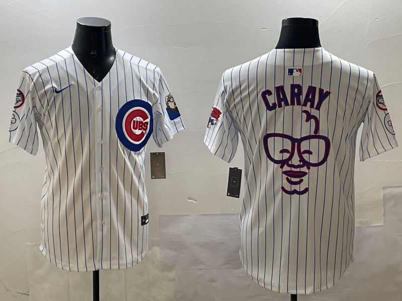 Men's Chicago Cubs1 Harry Caray White Replica Player Jersey