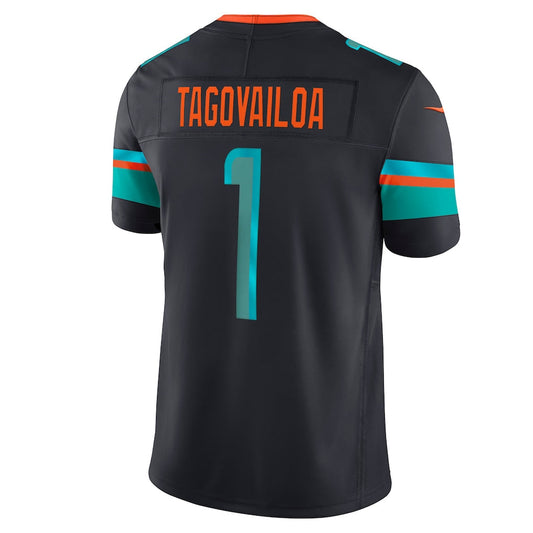M.Dolphins #1 Tua Tagovailoa Pitch Blue 2025 Rivalries Collection Limited Jersey