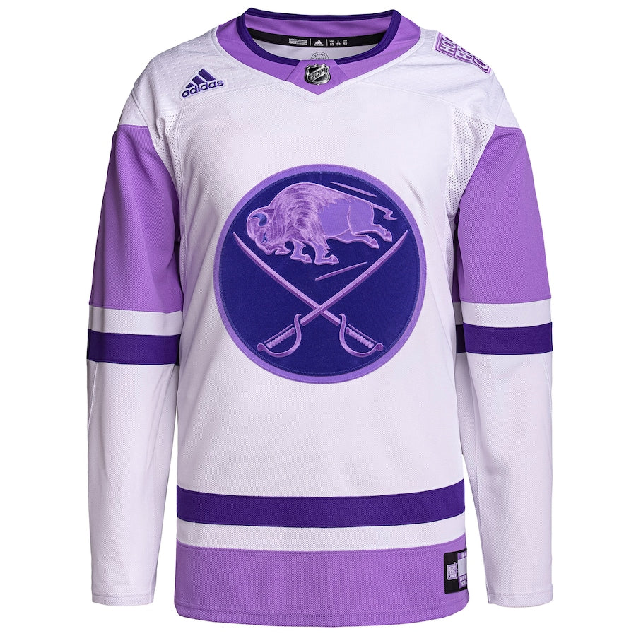 Custom Buffalo Sabres Hockey Fights Cancer Primegreen  Blank Practice Jersey - White/Purple