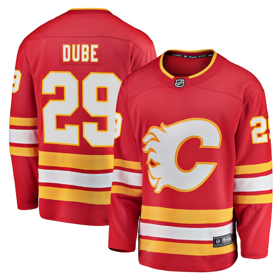 Men's Calgary Flames Dillon Dube Red Home Breakaway Player Jersey