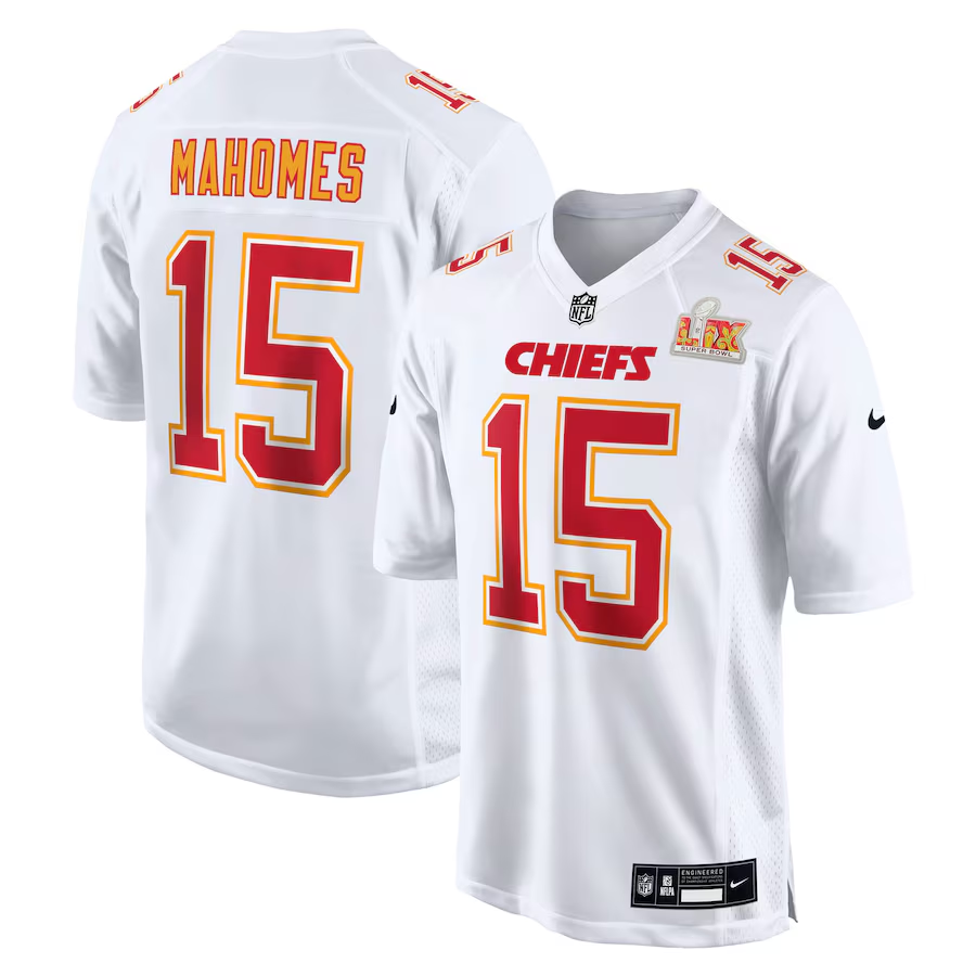 Men's Kansas City Chiefs Patrick Mahomes  Carbon White Super Bowl LIX Fashion Game Jersey