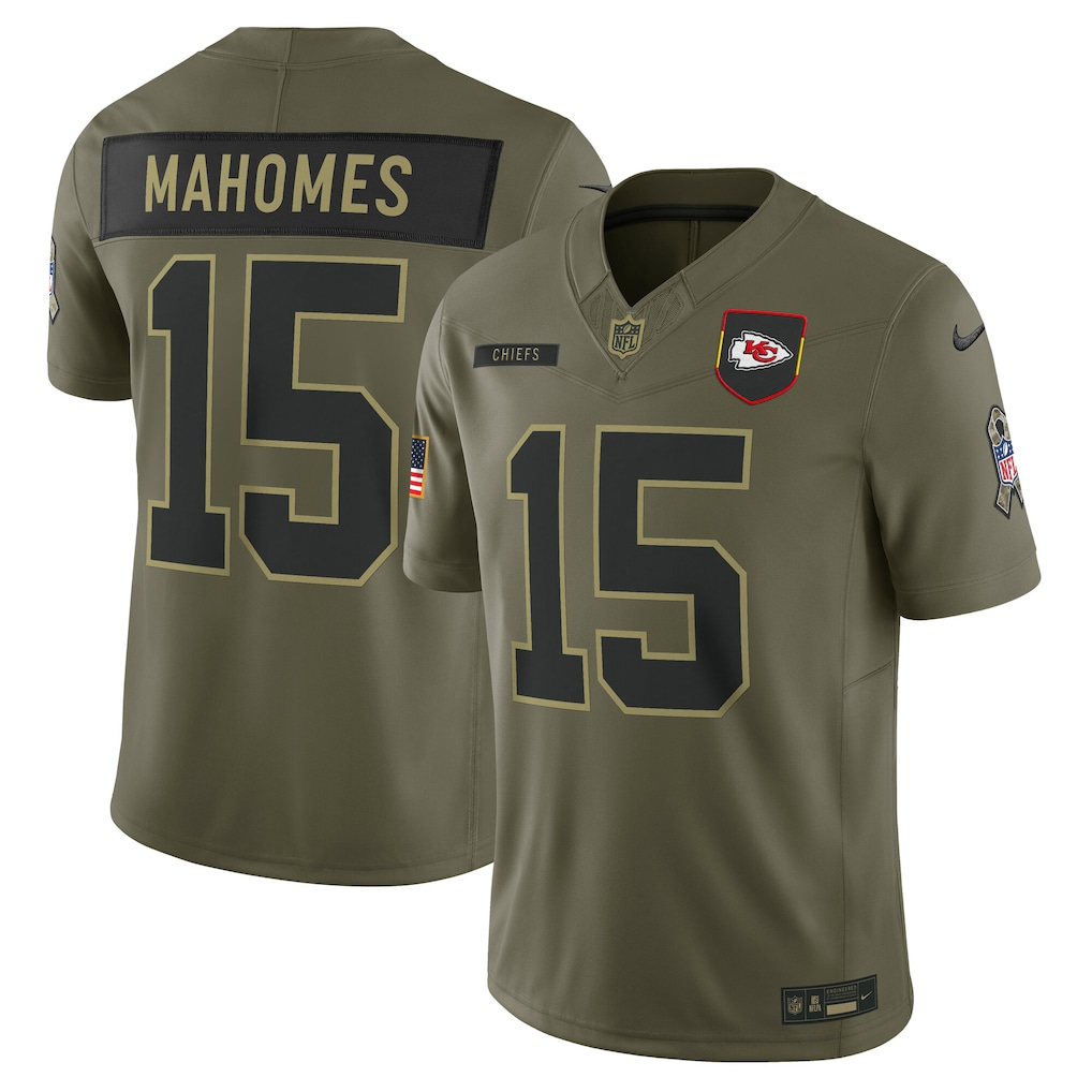 Men's Kansas City Chiefs Patrick Mahomes  Olive 2025 Salute to Service Limited Jersey