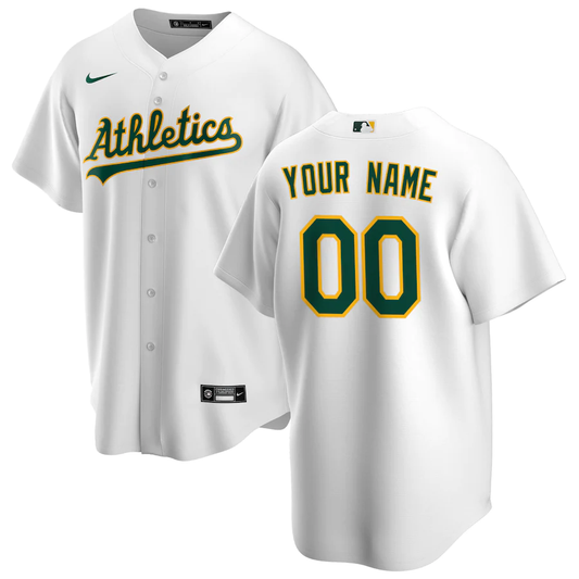 Men's Oakland Athletics White Home Replica Custom Jersey1