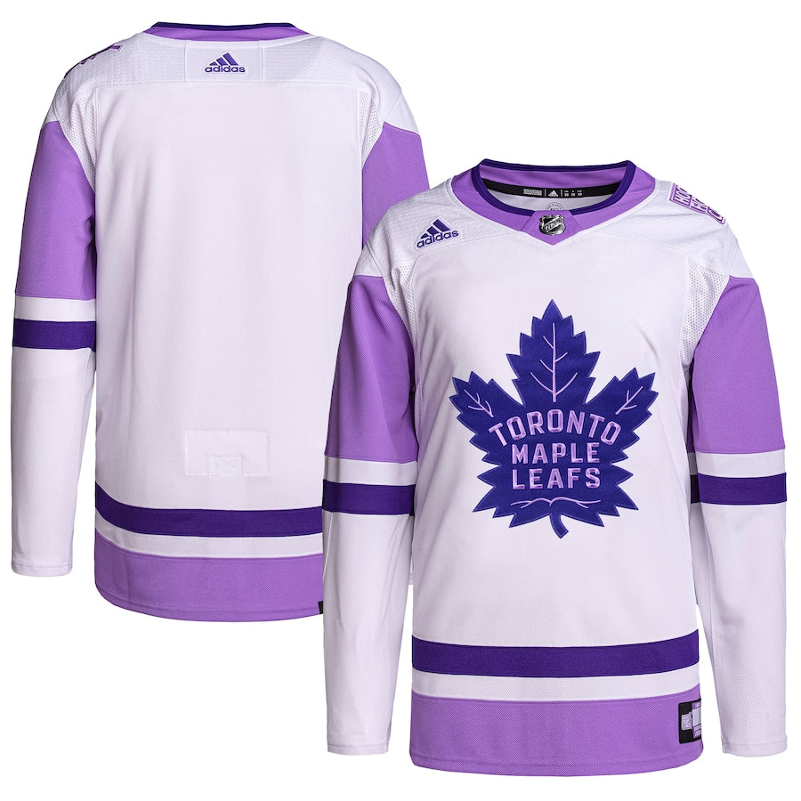 Custom Toronto Maple Leafs Hockey Fights Cancer Primegreen Blank Practice Jersey - White/Purple