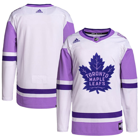 Custom Toronto Maple Leafs Hockey Fights Cancer Primegreen Blank Practice Jersey - White/Purple