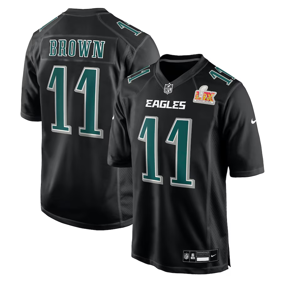 Men's Philadelphia Eagles A.J. Brown  Carbon Black Super Bowl LIX Fashion Game Jersey