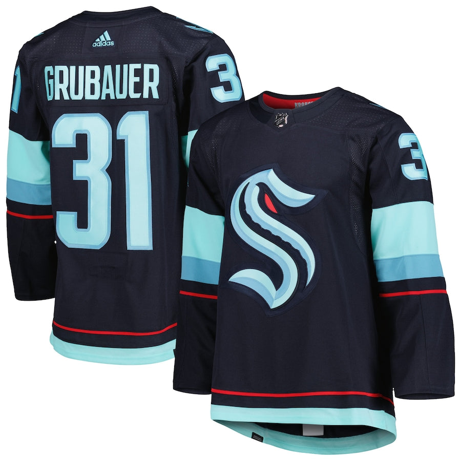 Men's Seattle Kraken Philipp Grubauer  Navy Home Primegreen Authentic Pro Player - Jersey